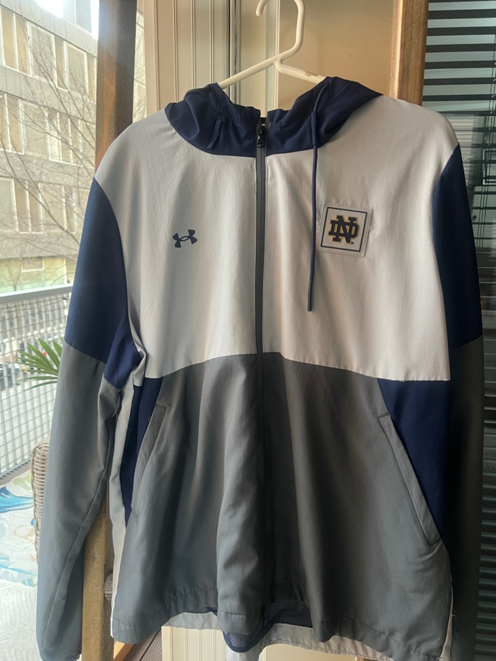 Under Armour Notre Dame Navy White Gray Performance Hoodie Jacket